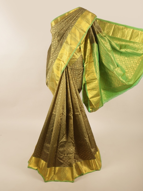 

Pothys Green & Brown Ethnic Motifs Zari Pure Silk Saree