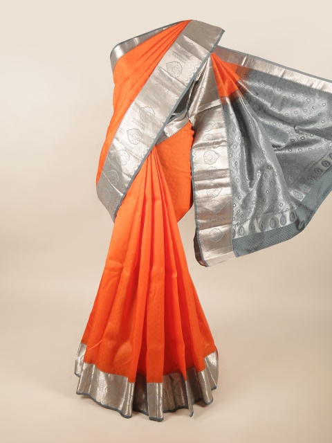 

Pothys Orange & Grey Floral Pure Silk Saree