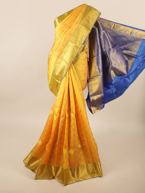 

Pothys Yellow & Blue Ethnic Motifs Zari Pure Silk Saree