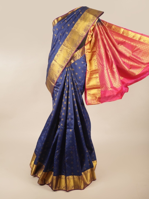 

Pothys Blue & Gold Ethnic Motifs Zari Pure Silk Saree