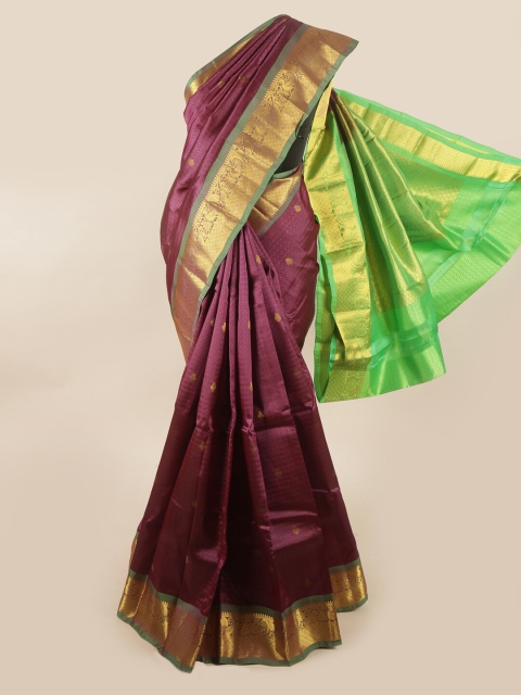 

Pothys Purple & Green Floral Zari Pure Silk Saree