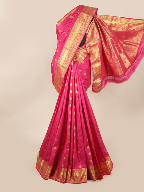 

Pothys Pink & Gold-Toned Woven Design Pure Silk Saree