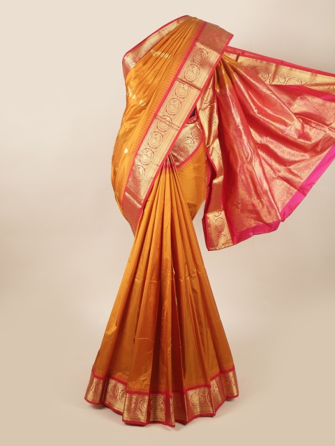 

Pothys Mustard & Red Ethnic Motifs Zari Pure Silk Saree