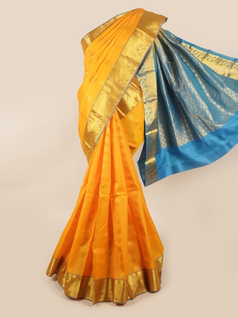 

Pothys Yellow & Blue Floral Pure Silk Saree