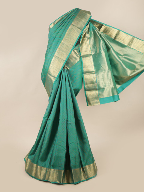 

Pothys Green & Gold-Coloured Ethnic Motifs Zari Pure Silk Saree