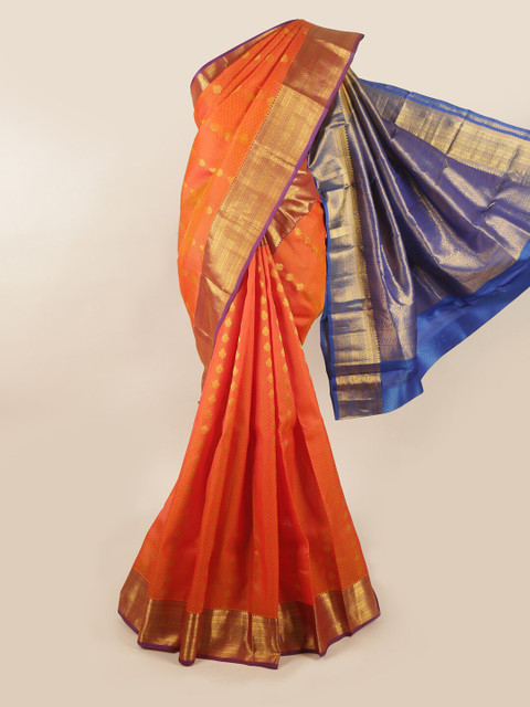 

Pothys Orange & Blue Woven Design Pure Silk Saree