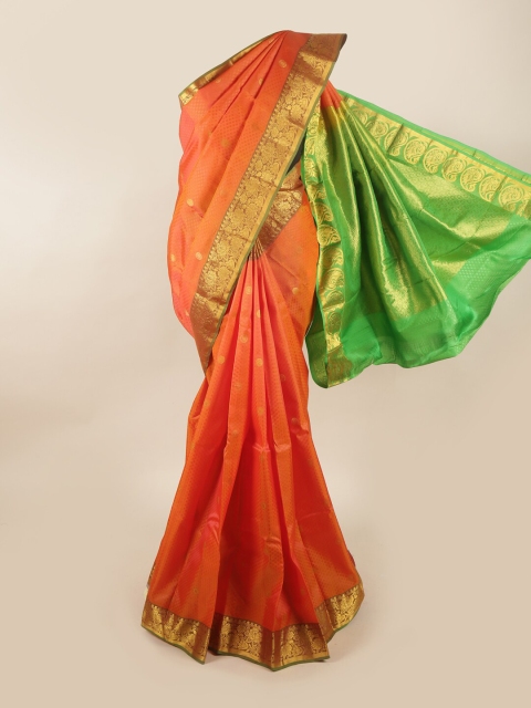 

Pothys Orange & Green Ethnic Motifs Zari Pure Silk Saree