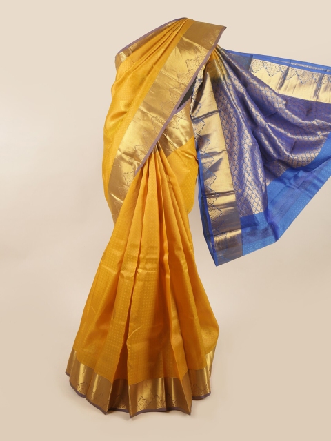

Pothys Mustard & Blue Woven Design Pure Silk Saree