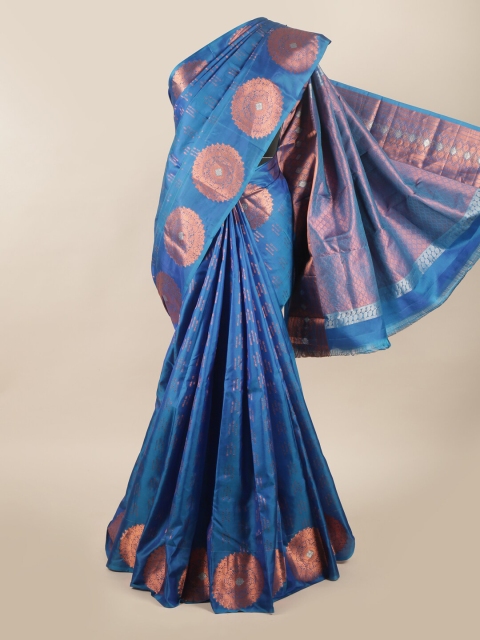 

Pothys Blue & Gold-Toned Ethnic Motifs Pure Silk Saree