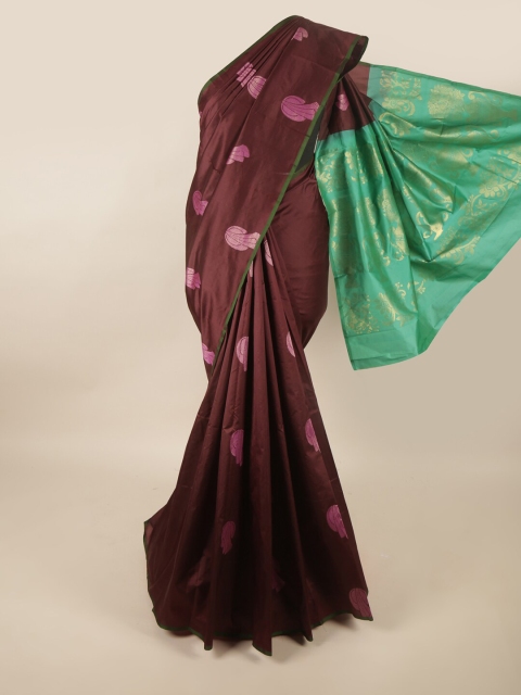 

Pothys Brown & Green Ethnic Motifs Pure Silk Saree