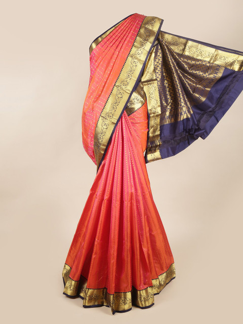 

Pothys Pink & Blue Woven Design Zari Pure Silk Saree