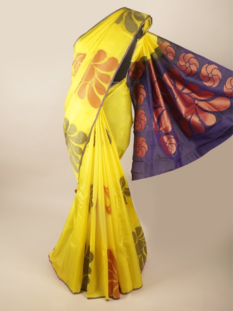 

Pothys Yellow & Purple Floral Pure Silk Saree