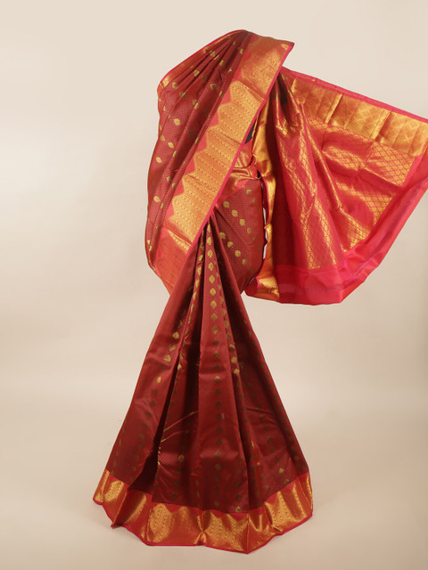 

Pothys Maroon & Red Ethnic Motifs Zari Pure Silk Saree