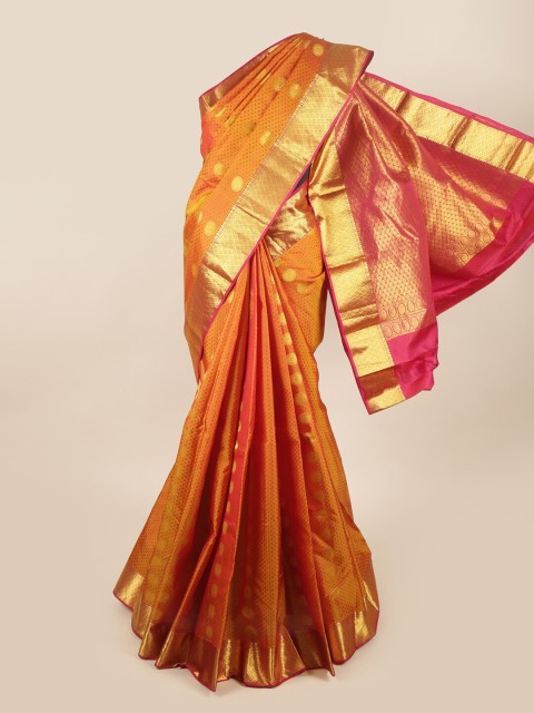 

Pothys Orange & Gold Ethnic Motifs Zari Pure Silk Saree