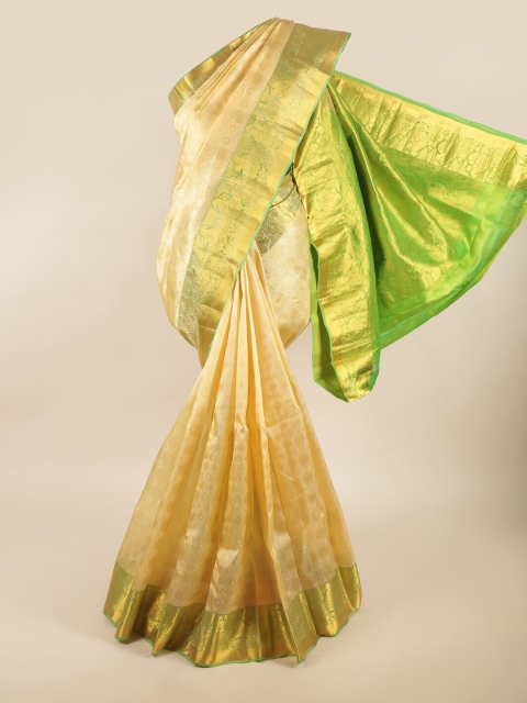 

Pothys Cream-Coloured & Green Floral Pure Silk Saree