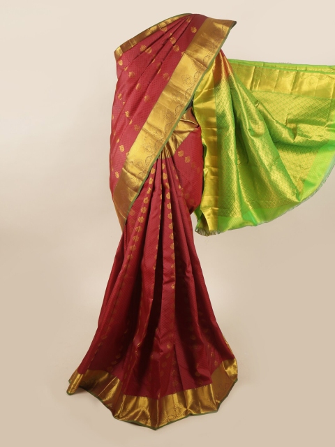

Pothys Maroon & Green Ethnic Motifs Zari Pure Silk Saree