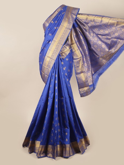 

Pothys Blue & Gold-Toned Floral Pure Silk Saree