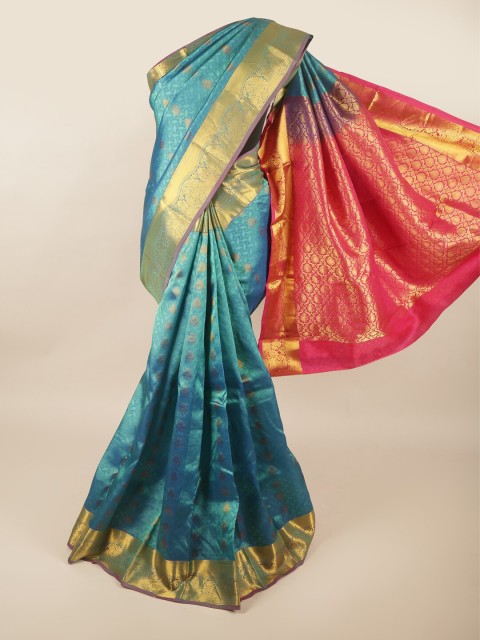 

Pothys Blue & Pink Ethnic Motifs Zari Pure Silk Saree