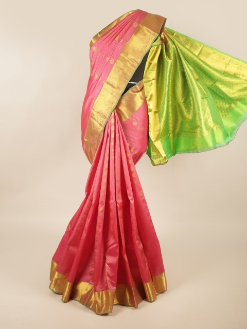 

Pothys Pink & Green Woven Design Zari Pure Silk Saree