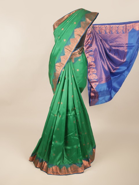 

Pothys Green & Blue Ethnic Motifs Zari Pure Silk Saree