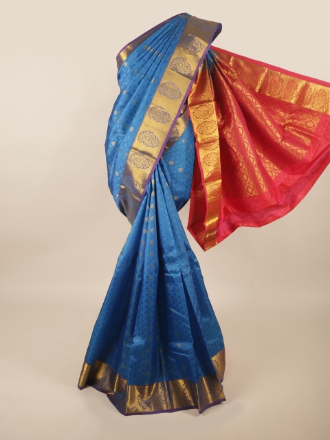 

Pothys Blue & Red Ethnic Motifs Pure Silk Saree