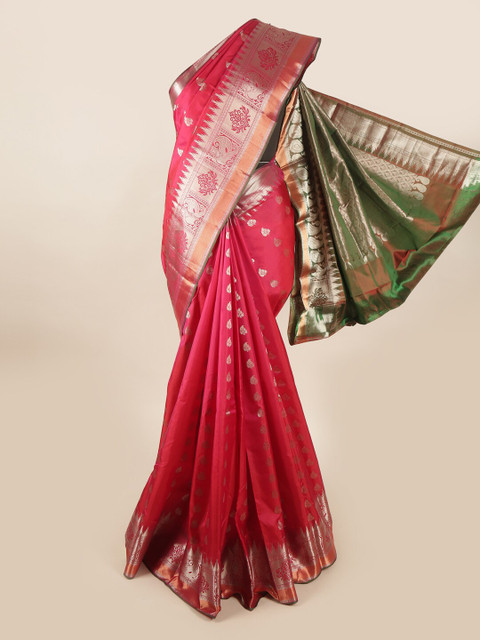 

Pothys Pink & Green Ethnic Motifs Zari Pure Silk Saree