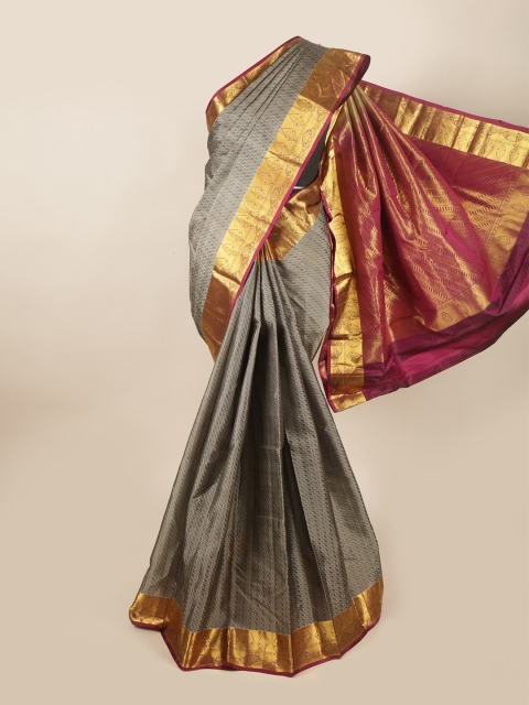 

Pothys Grey & Burgundy Zari Pure Silk Saree