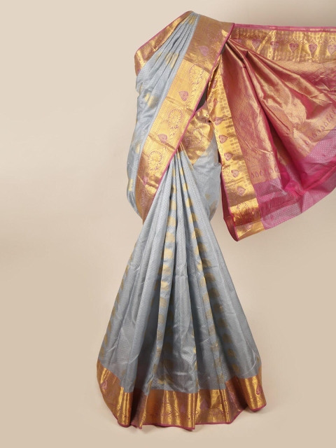 

Pothys Grey & Pink Ethnic Motifs Zari Pure Silk Saree