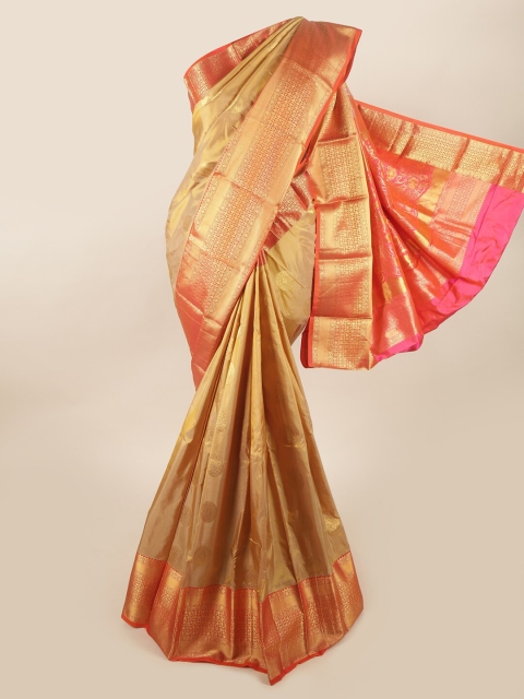 

Pothys Gold-Toned & Pink Ethnic Motifs Zari Pure Silk Saree