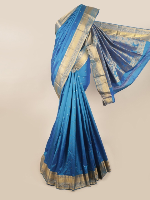 

Pothys Blue & Gold-Toned Woven Design Pure Silk Saree