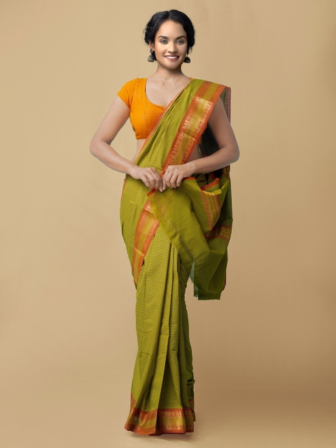 

Unnati Silks Green & Rust Checked Pure Cotton Handloom Chettinad Saree