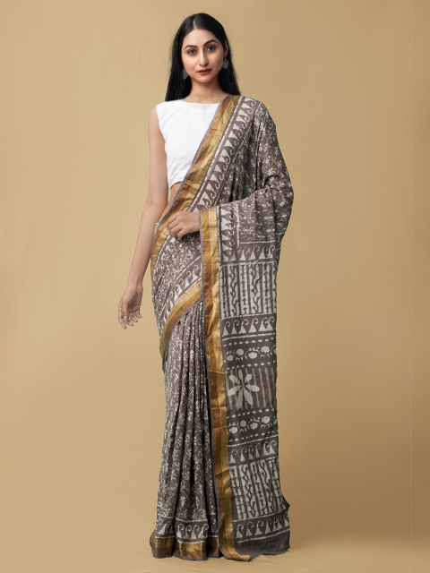 

Unnati Silks Grey & Pink Dabu Pure Cotton Dabu Saree