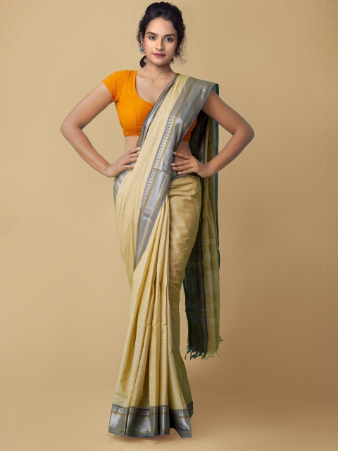 

Unnati Silks Brown & Silver-Toned Zari Pure Cotton Venkatgiri Saree