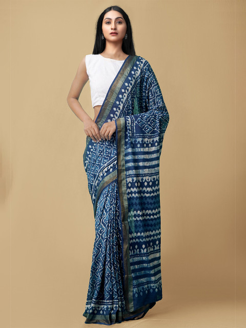 

Unnati Silks Blue & Grey Woven Design Pure Cotton Dabu Saree