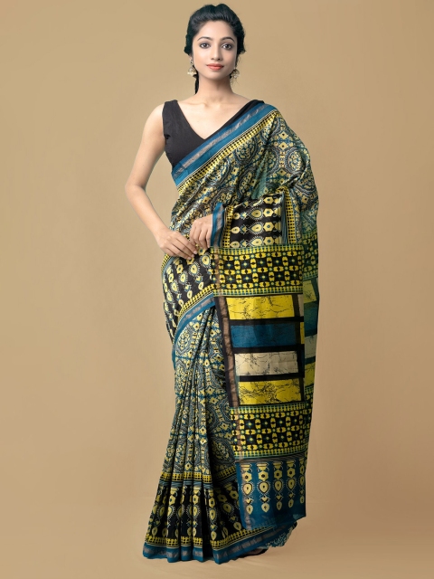 

Unnati Silks Blue & White Silk Cotton Chanderi Saree