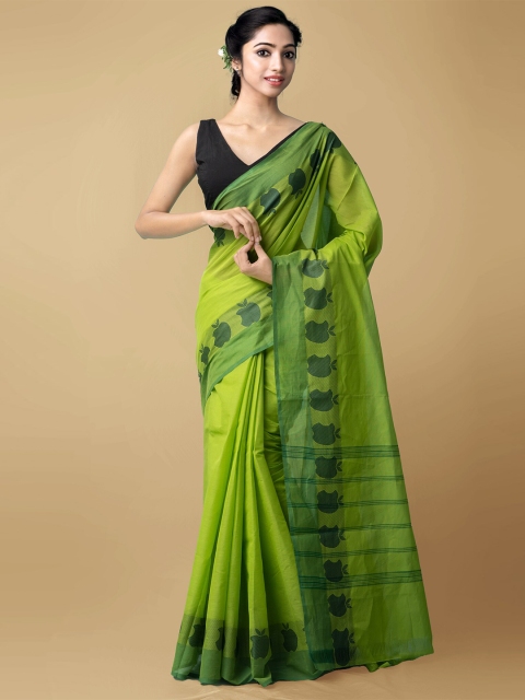

Unnati Silks Green & Black Woven Design Pure Cotton Chettinad Saree