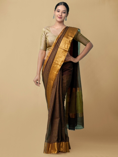 

Unnati Silks Burgundy & Gold-Toned Woven Design Pure Cotton Chettinad Saree