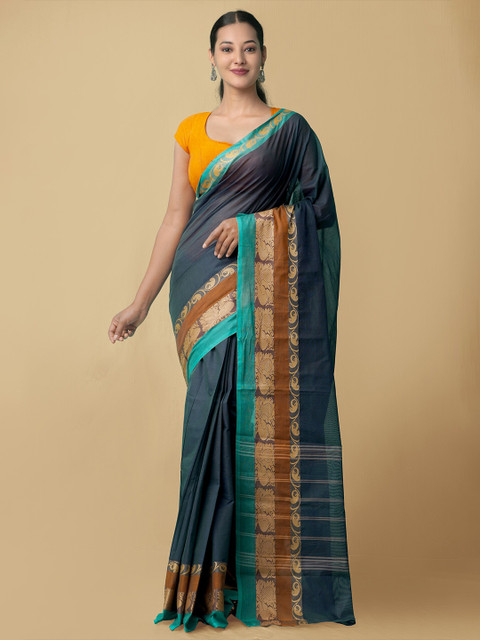 

Unnati Silks Navy Blue Woven Design Pure Cotton Chettinad Saree