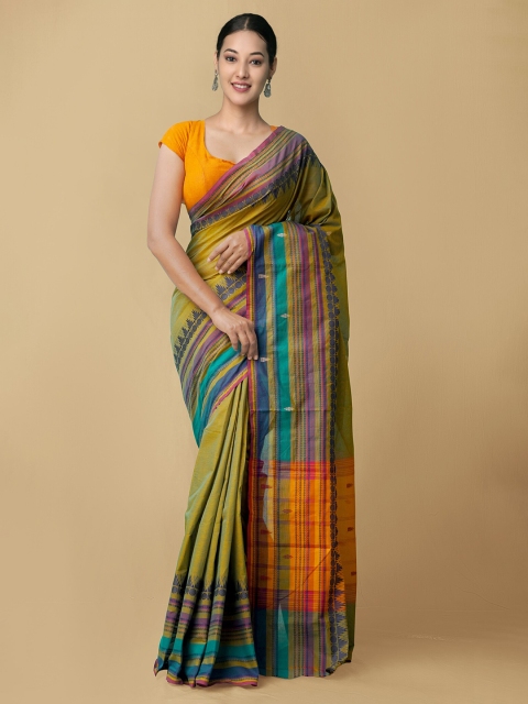 

Unnati Silks Green & Brown Woven Design Pure Cotton Chettinad Saree