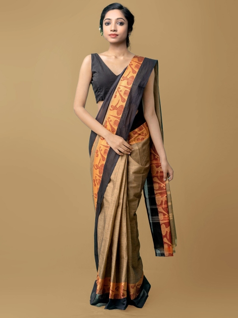 

Unnati Silks Brown & Black Woven Design Pure Cotton Pavani Chettinad Saree