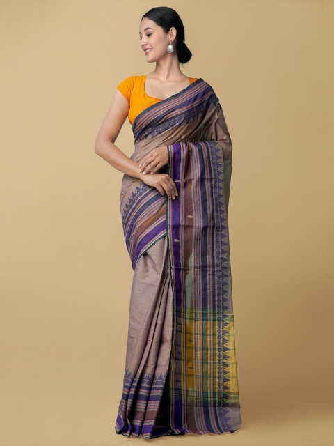 

Unnati Silks Brown & Blue Woven Design Pure Cotton Chettinad Saree