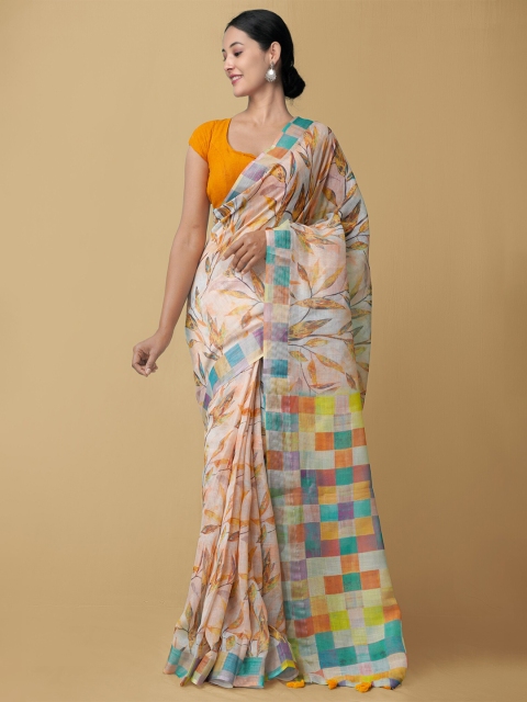 

Unnati Silks Multicoloured Zari Linen Blend Jamdani Saree, Multi