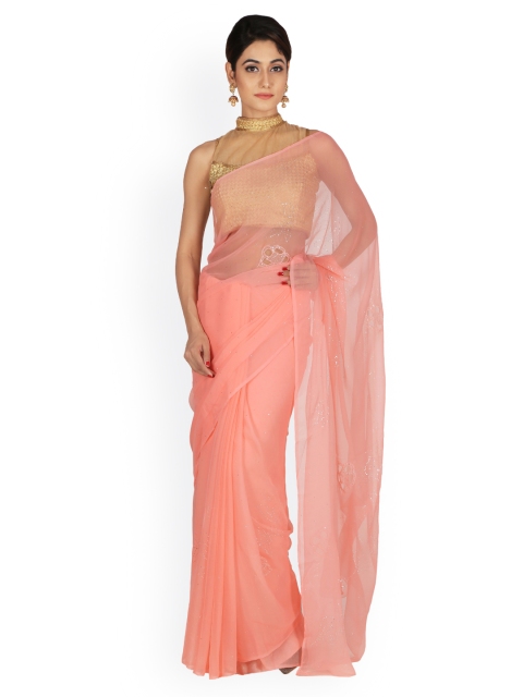 

Geroo Jaipur Pink Chiffon Embellished Sustainable Saree