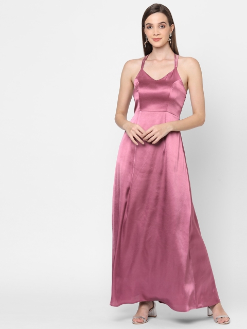 

MISH Women Pink Halter Neck Satin Maxi Dress