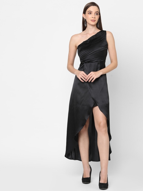 

MISH Women Black One Shoulder Satin Maxi Dress
