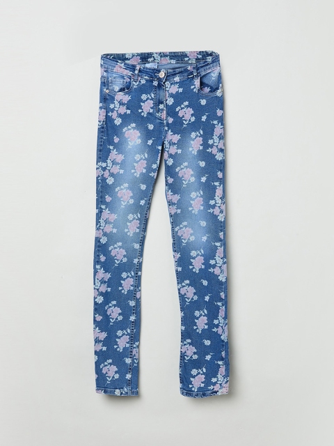 

max Girls Blue Slim Fit Heavy Fade Printed Jeans