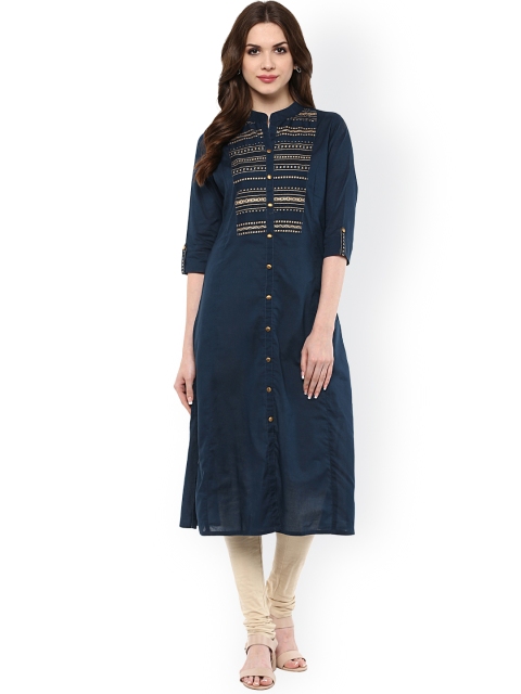 

Kira Women Blue Printed Straight Kurta