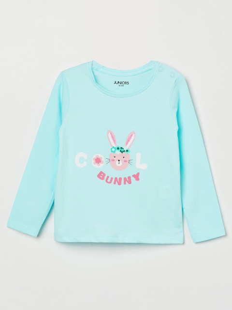 

Juniors Turquoise Blue Printed Cotton Top