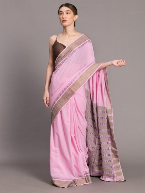 

Suta Pink & Purple Floral Motifs Woven Pure Cotton Saree