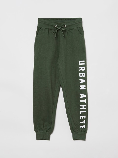 

max Boys Olive-Green Solid Pure Cotton Joggers